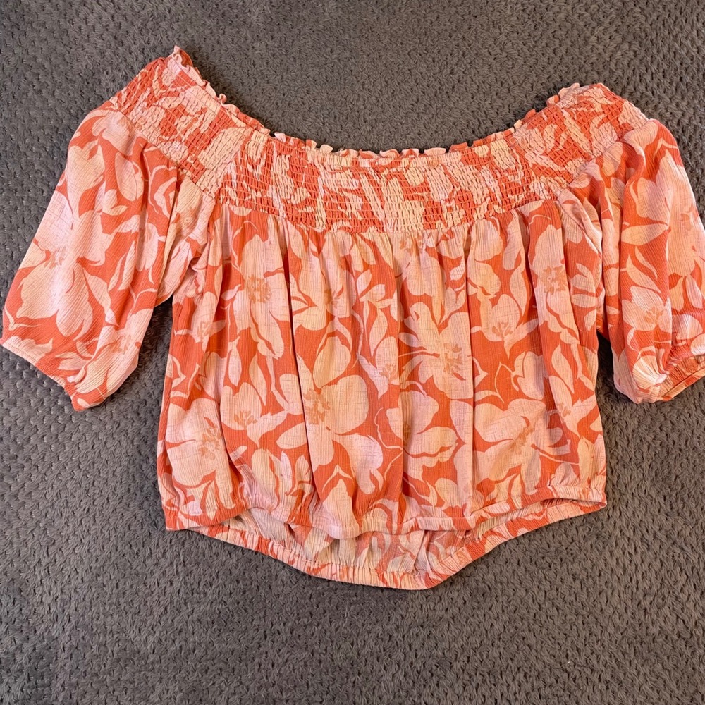 Torrid Crinkle Gauze Off Shoulder Top‎ Floral Size 2 (2X) Vacation Spring Summer - Picture 5 of 8